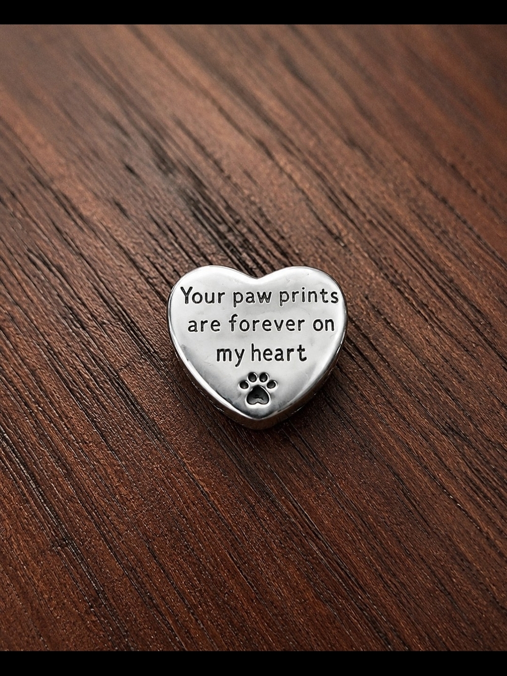 Heart Paw Print Charm - Silver Tone